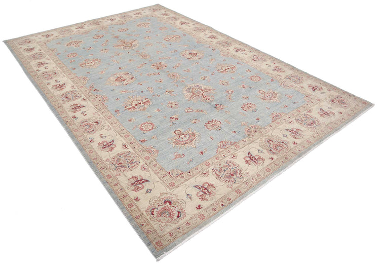 Traditional Hand Knotted Ziegler Farhan Wool Rug of Size 6'9'' X 9'8'' in Blue and Ivory Colors - Made in Afghanistan