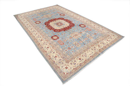Traditional Hand Knotted Ziegler Farhan Wool Rug of Size 6'6'' X 10'0'' in Blue and Ivory Colors - Made in Afghanistan