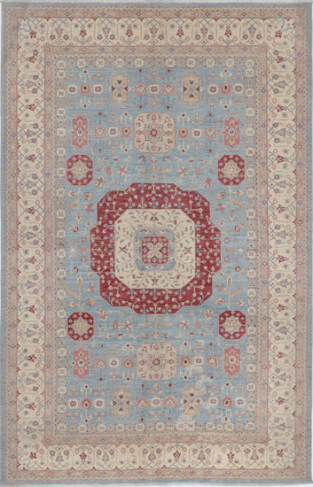 Traditional Hand Knotted Ziegler Farhan Wool Rug of Size 6'6'' X 10'0'' in Blue and Ivory Colors - Made in Afghanistan