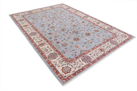 Traditional Hand Knotted Ziegler Farhan Wool Rug of Size 6'9'' X 9'8'' in Blue and Ivory Colors - Made in Afghanistan