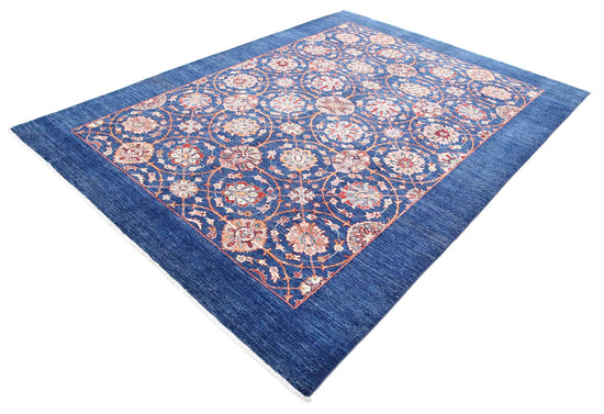 Traditional Hand Knotted Ziegler Farhan Wool Rug of Size 6'10'' X 9'3'' in Blue and Blue Colors - Made in Afghanistan