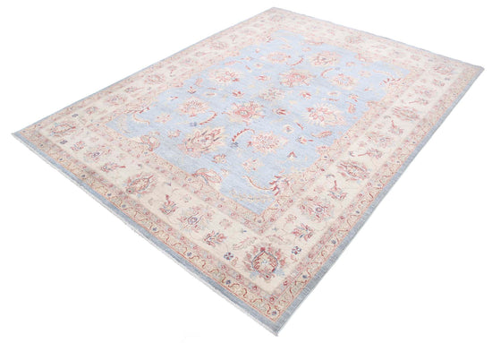 Traditional Hand Knotted Ziegler Farhan Wool Rug of Size 6'4'' X 8'5'' in Blue and Ivory Colors - Made in Afghanistan