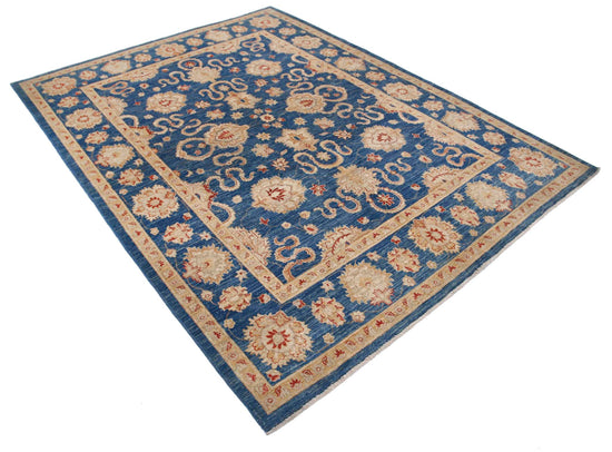 Traditional Hand Knotted Ziegler Farhan Wool Rug of Size 6'3'' X 8'4'' in Blue and Blue Colors - Made in Afghanistan