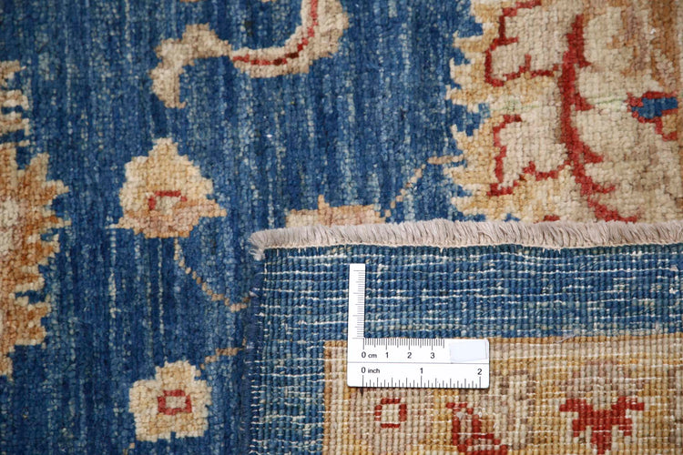 Traditional Hand Knotted Ziegler Farhan Wool Rug of Size 6'3'' X 8'4'' in Blue and Blue Colors - Made in Afghanistan