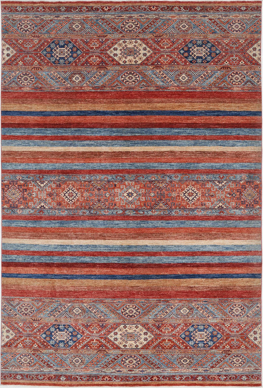 Traditional Hand Knotted Khurjeen Farhan Wool Rug of Size 6'9'' X 9'11'' in Multi and Multi Colors - Made in Afghanistan