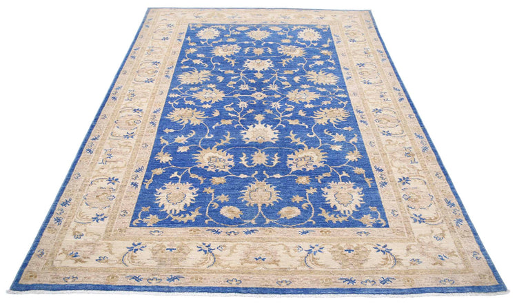 Traditional Hand Knotted Ziegler Farhan Wool Rug of Size 5'8'' X 7'10'' in Blue and Ivory Colors - Made in Afghanistan
