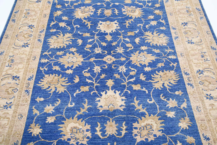 Traditional Hand Knotted Ziegler Farhan Wool Rug of Size 5'8'' X 7'10'' in Blue and Ivory Colors - Made in Afghanistan