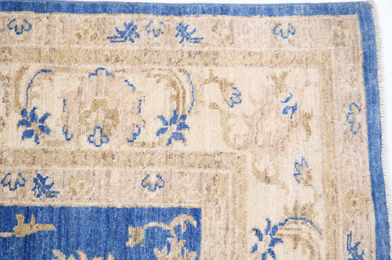 Traditional Hand Knotted Ziegler Farhan Wool Rug of Size 5'8'' X 7'10'' in Blue and Ivory Colors - Made in Afghanistan