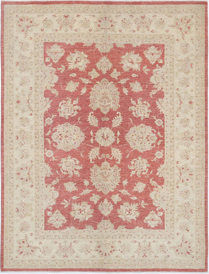 Traditional Hand Knotted Ziegler Farhan Wool Rug of Size 5'7'' X 7'5'' in Red and Ivory Colors - Made in Afghanistan