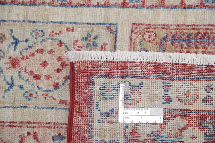 Traditional Hand Knotted Ziegler Farhan Wool Rug of Size 5'6'' X 7'10'' in Multi and Red Colors - Made in Afghanistan