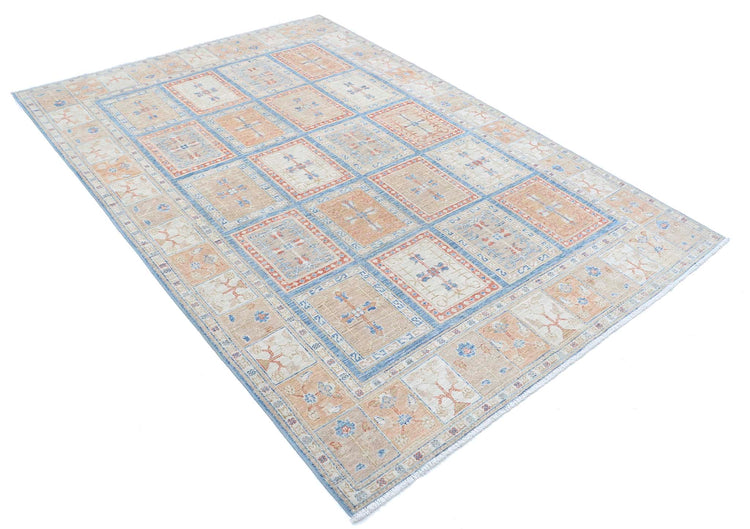 Traditional Hand Knotted Ziegler Farhan Wool Rug of Size 5'4'' X 7'9'' in Blue and Ivory Colors - Made in Afghanistan