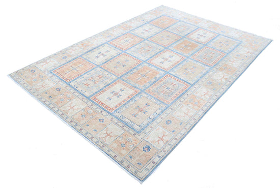 Traditional Hand Knotted Ziegler Farhan Wool Rug of Size 5'4'' X 7'9'' in Blue and Ivory Colors - Made in Afghanistan