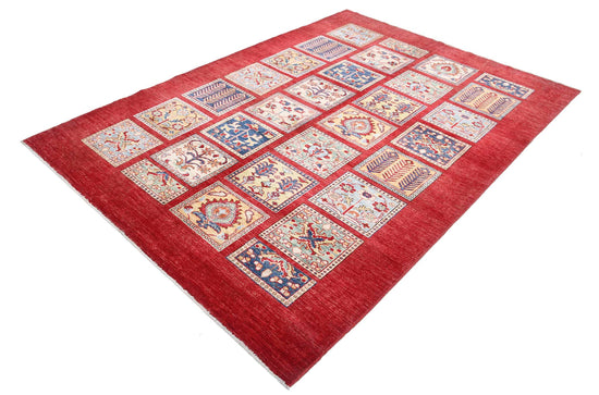 Traditional Hand Knotted Ziegler Farhan Wool Rug of Size 5'9'' X 8'0'' in Red and Red Colors - Made in Afghanistan