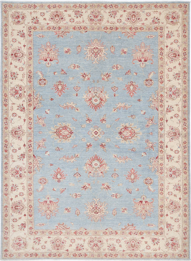 Traditional Hand Knotted Ziegler Farhan Wool Rug of Size 5'6'' X 7'9'' in Blue and Ivory Colors - Made in Afghanistan