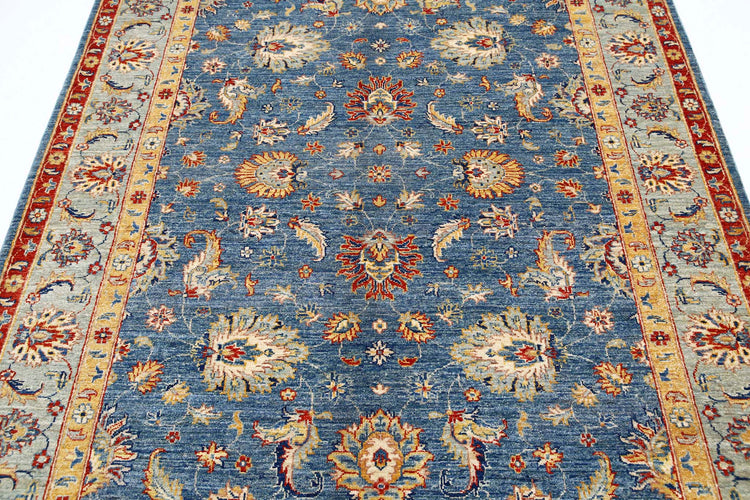 Traditional Hand Knotted Ziegler Farhan Wool Rug of Size 5'7'' X 8'2'' in Blue and Grey Colors - Made in Afghanistan