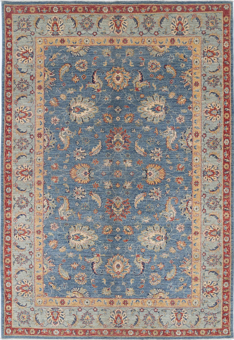 Traditional Hand Knotted Ziegler Farhan Wool Rug of Size 5'7'' X 8'2'' in Blue and Grey Colors - Made in Afghanistan