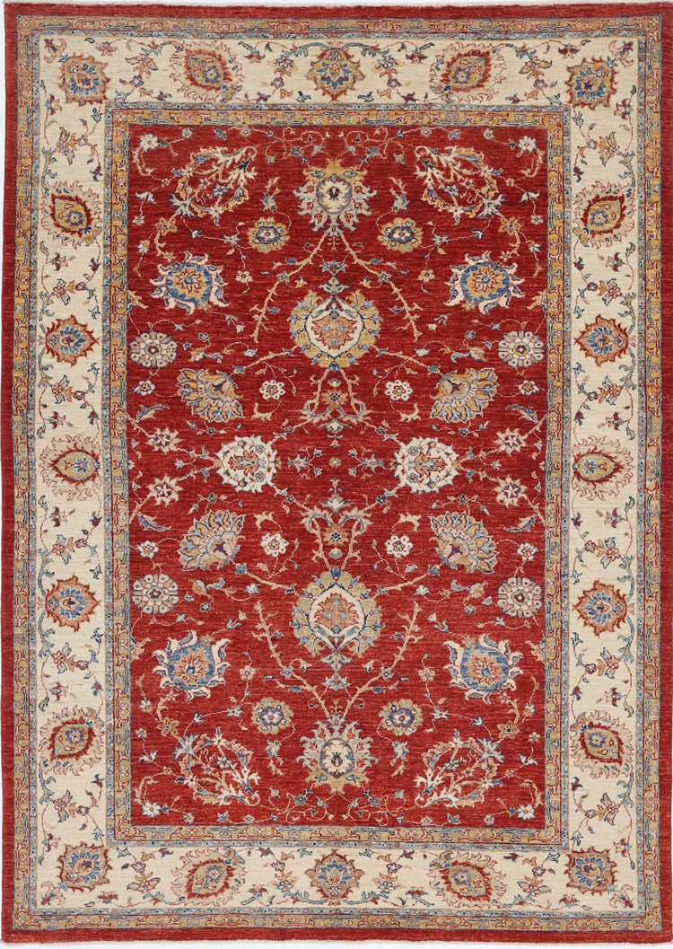 Traditional Hand Knotted Ziegler Farhan Wool Rug of Size 5'7'' X 8'0'' in Red and Ivory Colors - Made in Afghanistan