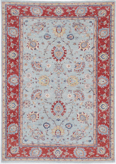 Traditional Hand Knotted Ziegler Farhan Wool Rug of Size 5'6'' X 7'9'' in Blue and Red Colors - Made in Afghanistan