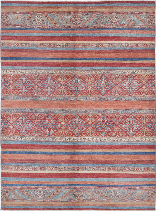 Traditional Hand Knotted Khurjeen Farhan Wool Rug of Size 5'7'' X 7'6'' in Multi and Multi Colors - Made in Afghanistan