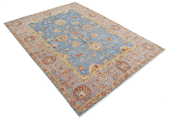 Traditional Hand Knotted Ziegler Farhan Wool Rug of Size 5'7'' X 7'9'' in Blue and Grey Colors - Made in Afghanistan