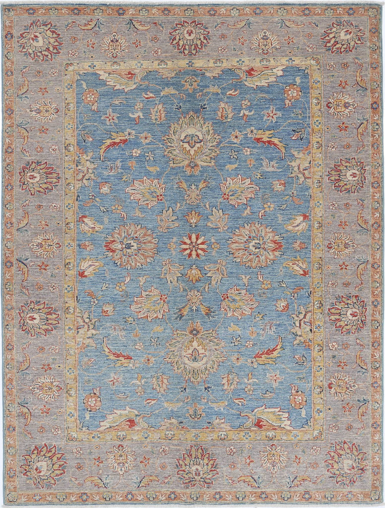 Traditional Hand Knotted Ziegler Farhan Wool Rug of Size 5'7'' X 7'9'' in Blue and Grey Colors - Made in Afghanistan