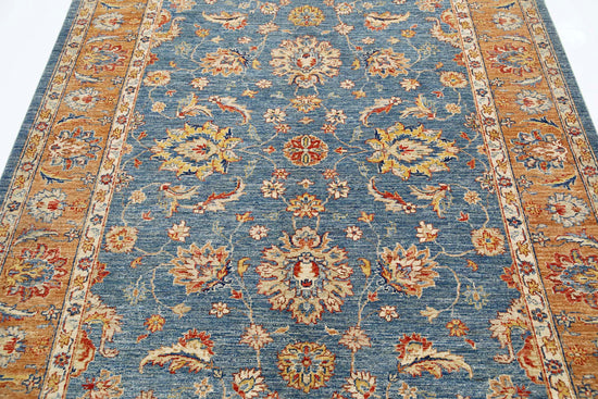 Traditional Hand Knotted Ziegler Farhan Wool Rug of Size 5'8'' X 7'8'' in Blue and Brown Colors - Made in Afghanistan