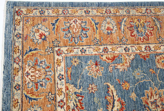 Traditional Hand Knotted Ziegler Farhan Wool Rug of Size 5'8'' X 7'8'' in Blue and Brown Colors - Made in Afghanistan