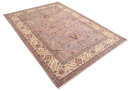 Traditional Hand Knotted Ziegler Farhan Wool Rug of Size 5'7'' X 7'10'' in Grey and Ivory Colors - Made in Afghanistan