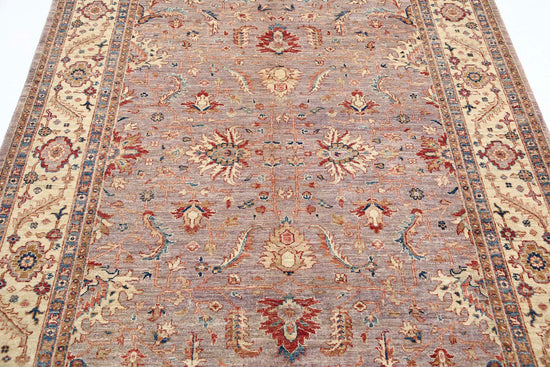 Traditional Hand Knotted Ziegler Farhan Wool Rug of Size 5'7'' X 7'10'' in Grey and Ivory Colors - Made in Afghanistan