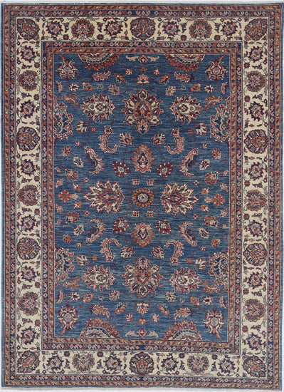 Traditional Hand Knotted Ziegler Farhan Wool Rug of Size 5'5'' X 7'7'' in Blue and Ivory Colors - Made in Afghanistan