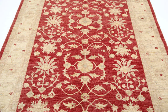 Traditional Hand Knotted Ziegler Farhan Wool Rug of Size 5'8'' X 7'10'' in Red and Ivory Colors - Made in Afghanistan