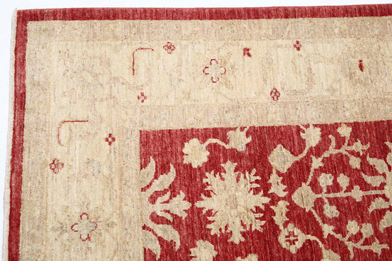 Traditional Hand Knotted Ziegler Farhan Wool Rug of Size 5'8'' X 7'10'' in Red and Ivory Colors - Made in Afghanistan