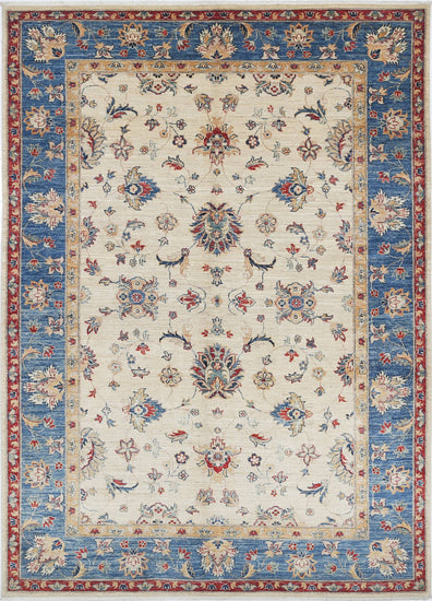 Traditional Hand Knotted Ziegler Farhan Wool Rug of Size 5'8'' X 7'8'' in Ivory and Blue Colors - Made in Afghanistan