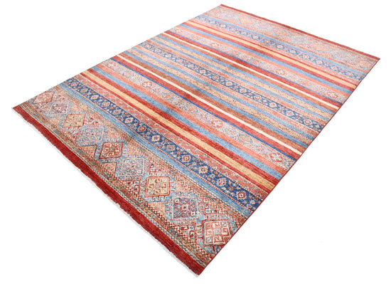 Traditional Hand Knotted Khurjeen Farhan Wool Rug of Size 5'7'' X 7'8'' in Multi and Multi Colors - Made in Afghanistan