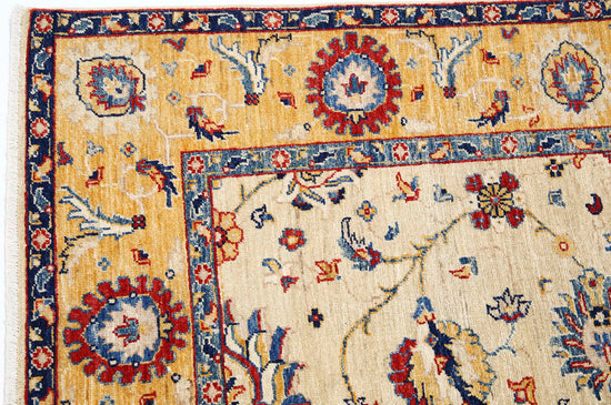 Traditional Hand Knotted Ziegler Farhan Wool Rug of Size 5'7'' X 7'1'' in Ivory and Gold Colors - Made in Afghanistan