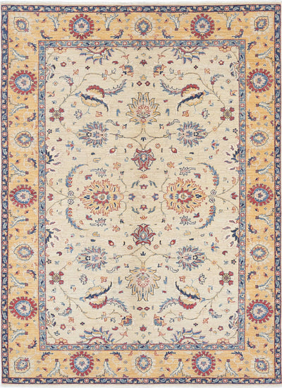 Traditional Hand Knotted Ziegler Farhan Wool Rug of Size 5'7'' X 7'1'' in Ivory and Gold Colors - Made in Afghanistan
