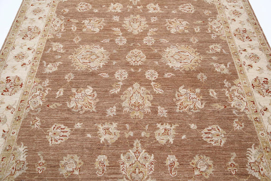 Traditional Hand Knotted Ziegler Farhan Wool Rug of Size 6'3'' X 8'3'' in Brown and Ivory Colors - Made in Afghanistan