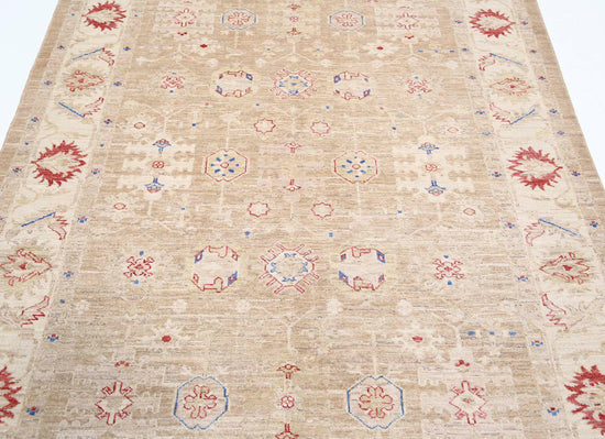 Traditional Hand Knotted Ziegler Farhan Wool Rug of Size 5'7'' X 7'11'' in Brown and Ivory Colors - Made in Afghanistan
