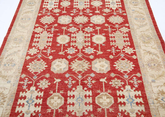 Traditional Hand Knotted Ziegler Farhan Wool Rug of Size 5'7'' X 8'5'' in Red and Ivory Colors - Made in Afghanistan
