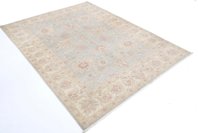 Traditional Hand Knotted Ziegler Farhan Wool Rug of Size 5'8'' X 7'4'' in Grey and Ivory Colors - Made in Afghanistan