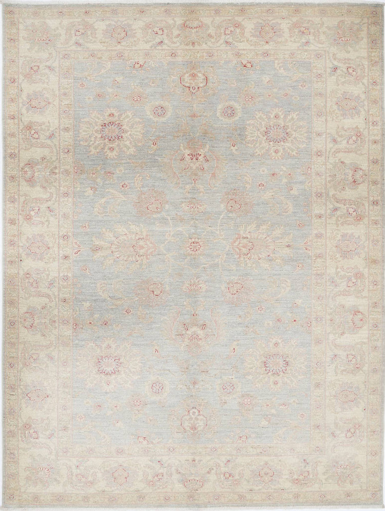 Traditional Hand Knotted Ziegler Farhan Wool Rug of Size 5'8'' X 7'4'' in Grey and Ivory Colors - Made in Afghanistan