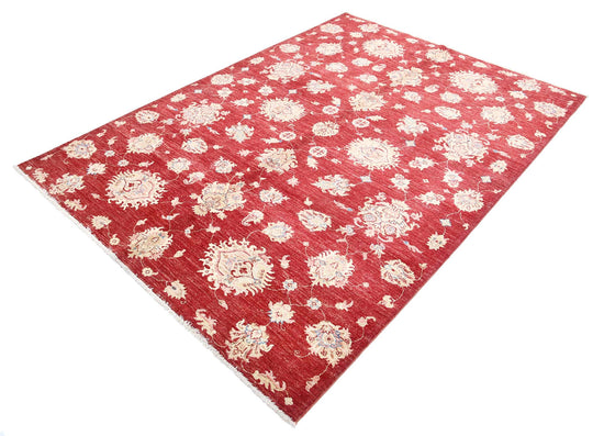 Traditional Hand Knotted Ziegler Farhan Wool Rug of Size 5'7'' X 7'9'' in Red and Red Colors - Made in Afghanistan