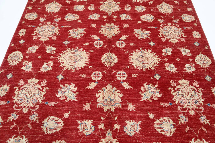 Traditional Hand Knotted Ziegler Farhan Wool Rug of Size 5'7'' X 7'9'' in Red and Red Colors - Made in Afghanistan