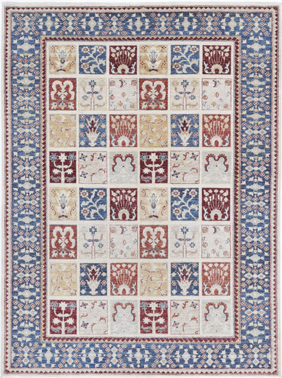 Traditional Hand Knotted Ziegler Farhan Wool Rug of Size 5'7'' X 7'4'' in Multi and Grey Colors - Made in Afghanistan