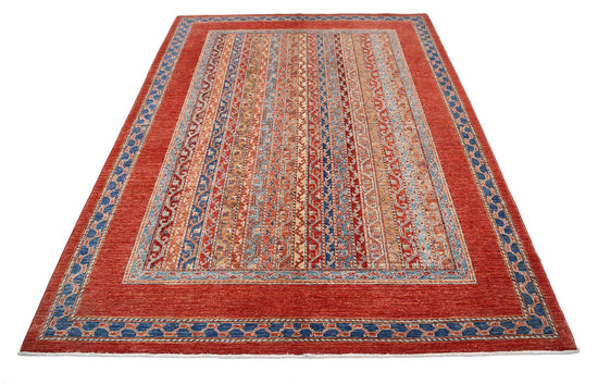 Traditional Hand Knotted Shaal Farhan Wool Rug of Size 5'9'' X 7'10'' in Multi and Multi Colors - Made in Afghanistan