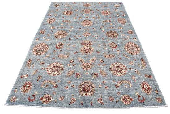 Traditional Hand Knotted Ziegler Farhan Wool Rug of Size 5'5'' X 8'0'' in Blue and Blue Colors - Made in Afghanistan