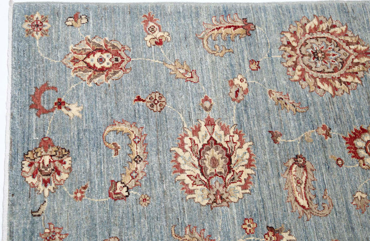 Traditional Hand Knotted Ziegler Farhan Wool Rug of Size 5'5'' X 8'0'' in Blue and Blue Colors - Made in Afghanistan