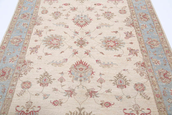 Traditional Hand Knotted Ziegler Farhan Wool Rug of Size 5'7'' X 8'3'' in Ivory and Blue Colors - Made in Afghanistan