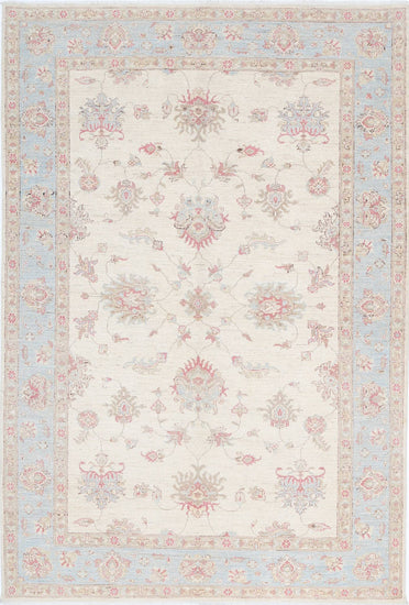 Traditional Hand Knotted Ziegler Farhan Wool Rug of Size 5'7'' X 8'3'' in Ivory and Blue Colors - Made in Afghanistan
