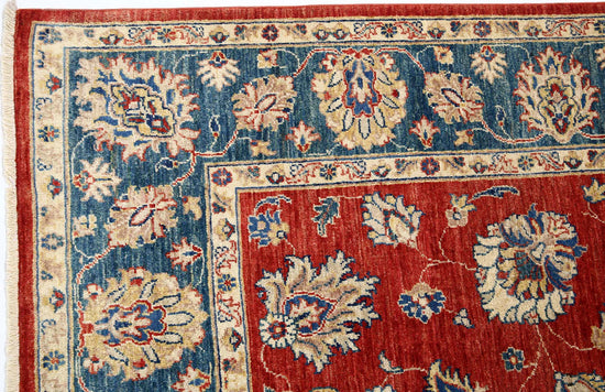 Traditional Hand Knotted Ziegler Farhan Wool Rug of Size 5'5'' X 7'10'' in Red and Teal Colors - Made in Afghanistan